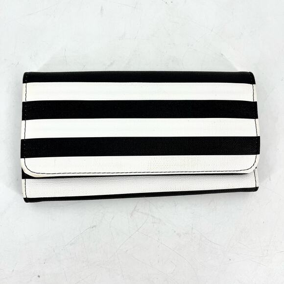 KUT FROM THE KLOTH Tri Fold Vegan Leather Black and White Striped Wallet - Picture 1 of 5